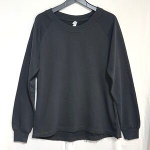 Alternative Apparel Black Raglan Sweatshirt High Low Raw Hem Large Womens NWOT